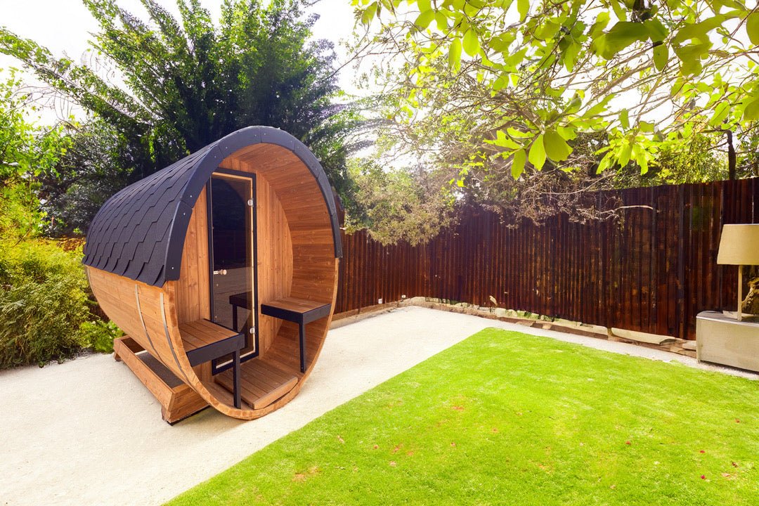 "4m Barrel Sauna: Spacious Rustic Retreat for Ultimate Relaxation"